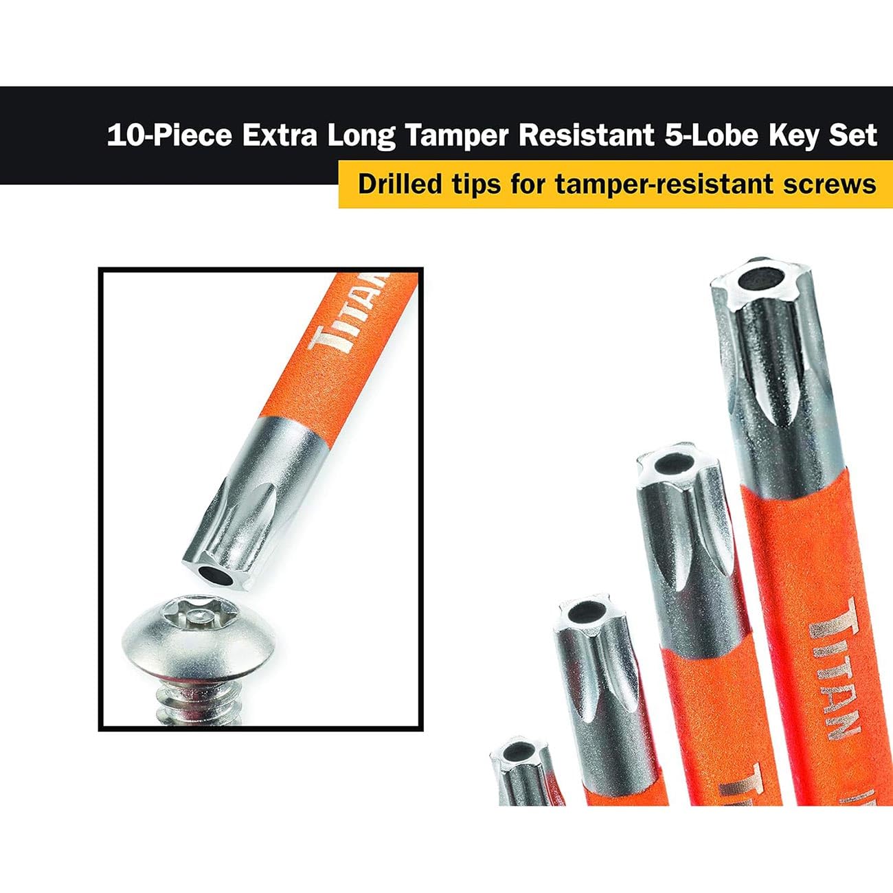 Titan 12734 10 Piece 5-lobe Tamper Resistant L-shaped Wrench Set